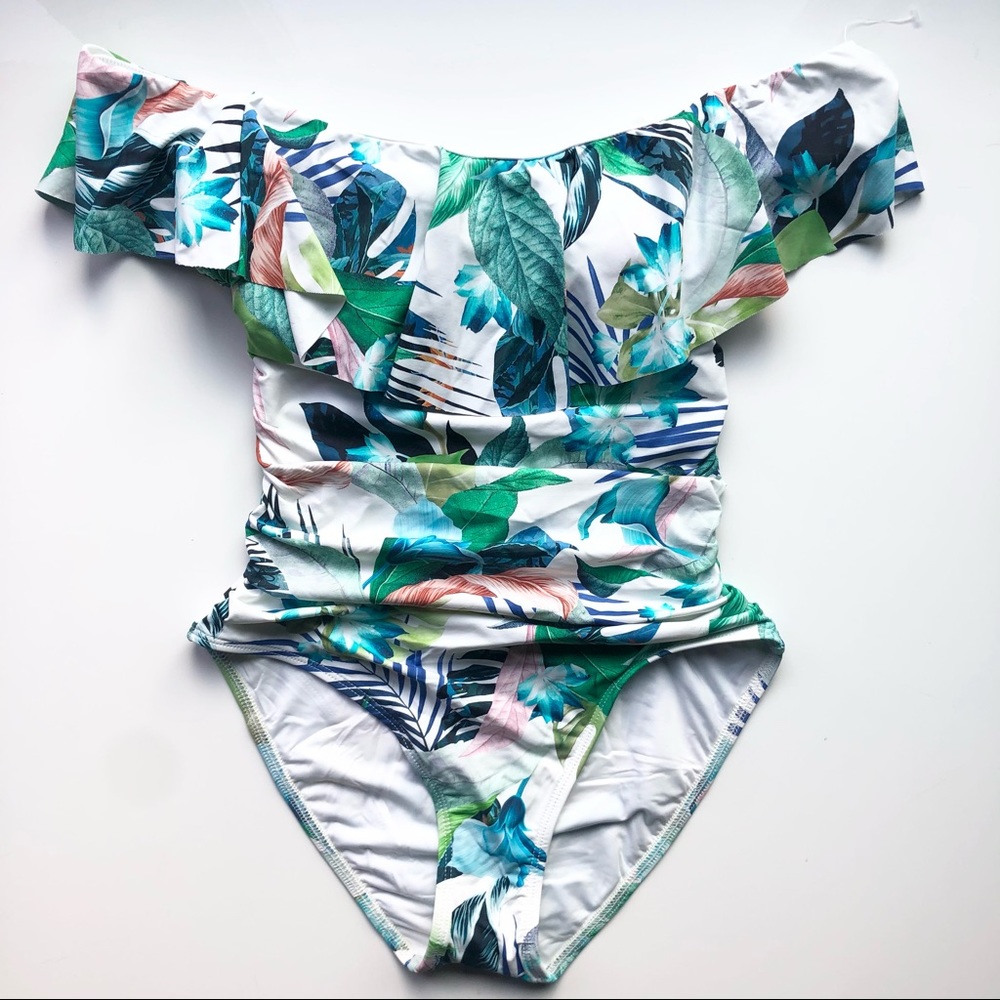 NEW La Blanca one piece swimsuit -white/green - Picture 1 of 9